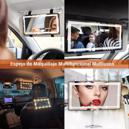 Espejo LED de Maquillaje para Autos con control táctil y 3 tonos de luz